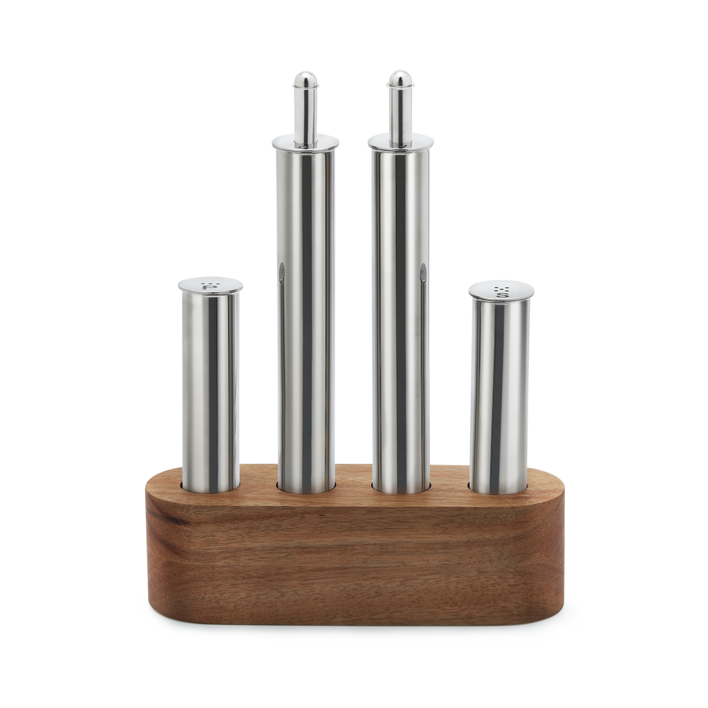 Olipac Stainless Steel Filare 4-Piece Set With Wooden Base