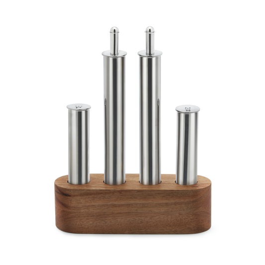 Olipac Stainless Steel Filare 4-Piece Set With Wooden Base