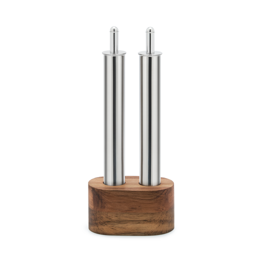 Olipac Stainless Steel Filare Oil and Vinegar Set With Wooden Base