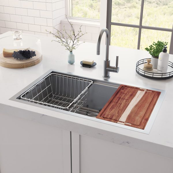 PULSE ShowerSpas Santa Cruz 9" H x 30" W x 18" D Dual Mounted Stainless Steel Brushed Sink