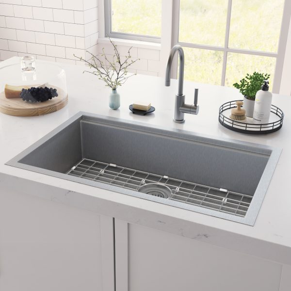 PULSE ShowerSpas Santa Cruz 9" H x 32" W x 19" D Dual Mounted Brushed Stainless Steel Sink