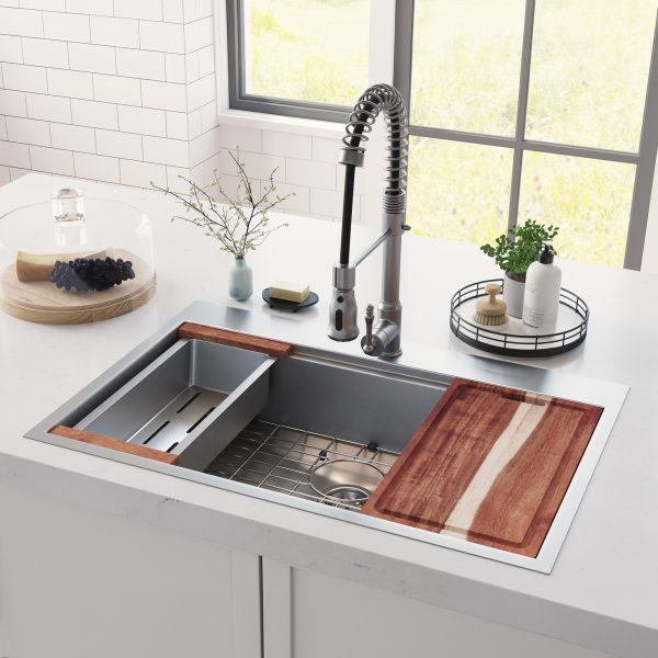 PULSE ShowerSpas Santa Cruz 9" H x 33" W x 22" D Brushed Stainless Steel Drop-in Sink With Spring Neck Faucet