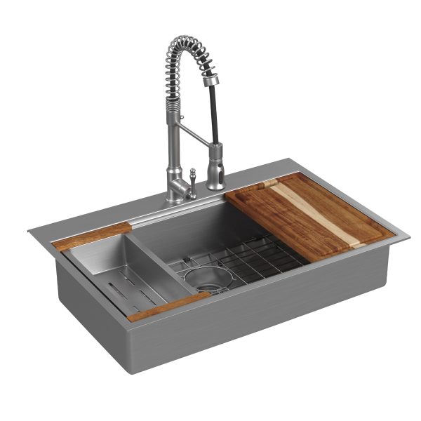 PULSE ShowerSpas Santa Cruz 9" H x 33" W x 22" D Brushed Stainless Steel Drop-in Sink With Spring Neck Faucet