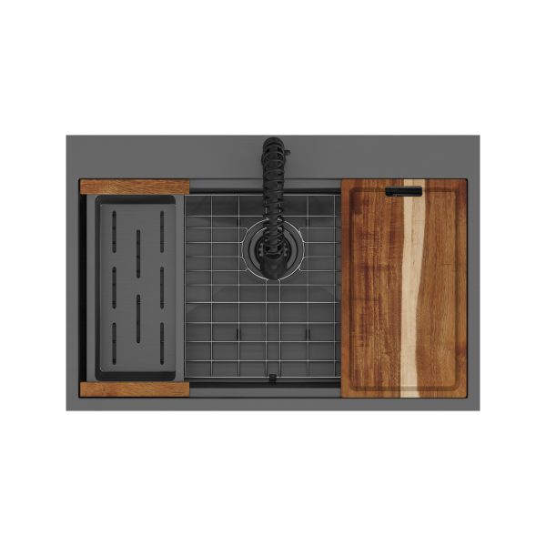 PULSE ShowerSpas Santa Cruz 9" H x 33" W x 22" D Gun Metal Black Drop-in Sink With Spring Neck Faucet