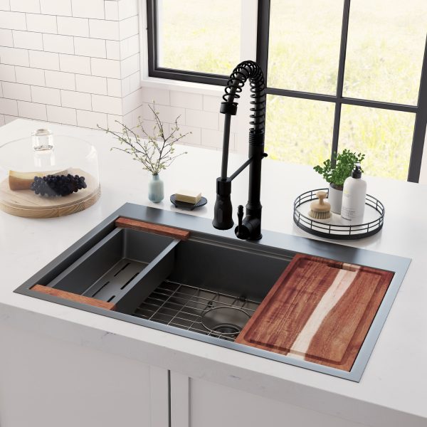 PULSE ShowerSpas Santa Cruz 9" H x 33" W x 22" D Gun Metal Black Drop-in Sink With Spring Neck Faucet