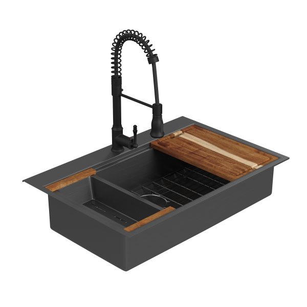 PULSE ShowerSpas Santa Cruz 9" H x 33" W x 22" D Gun Metal Black Drop-in Sink With Spring Neck Faucet