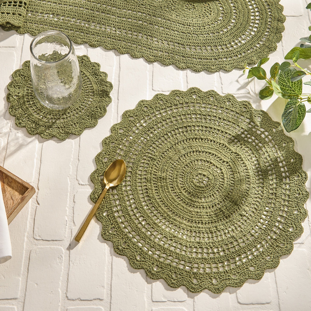 Park Designs Addison Crochet Placemat Matcha Green - Set of 12