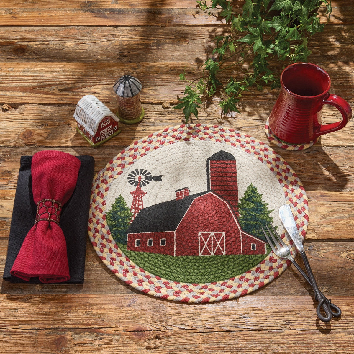 Park Designs Barn Printed Braided Placemat 15" Dia - Set of 12