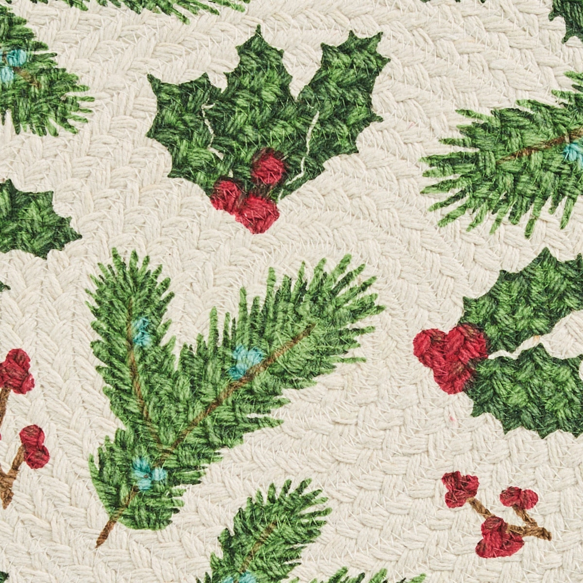 Park Designs Boughs Of Holly Printed Braided Placemat 15" Dia - Set of 12
