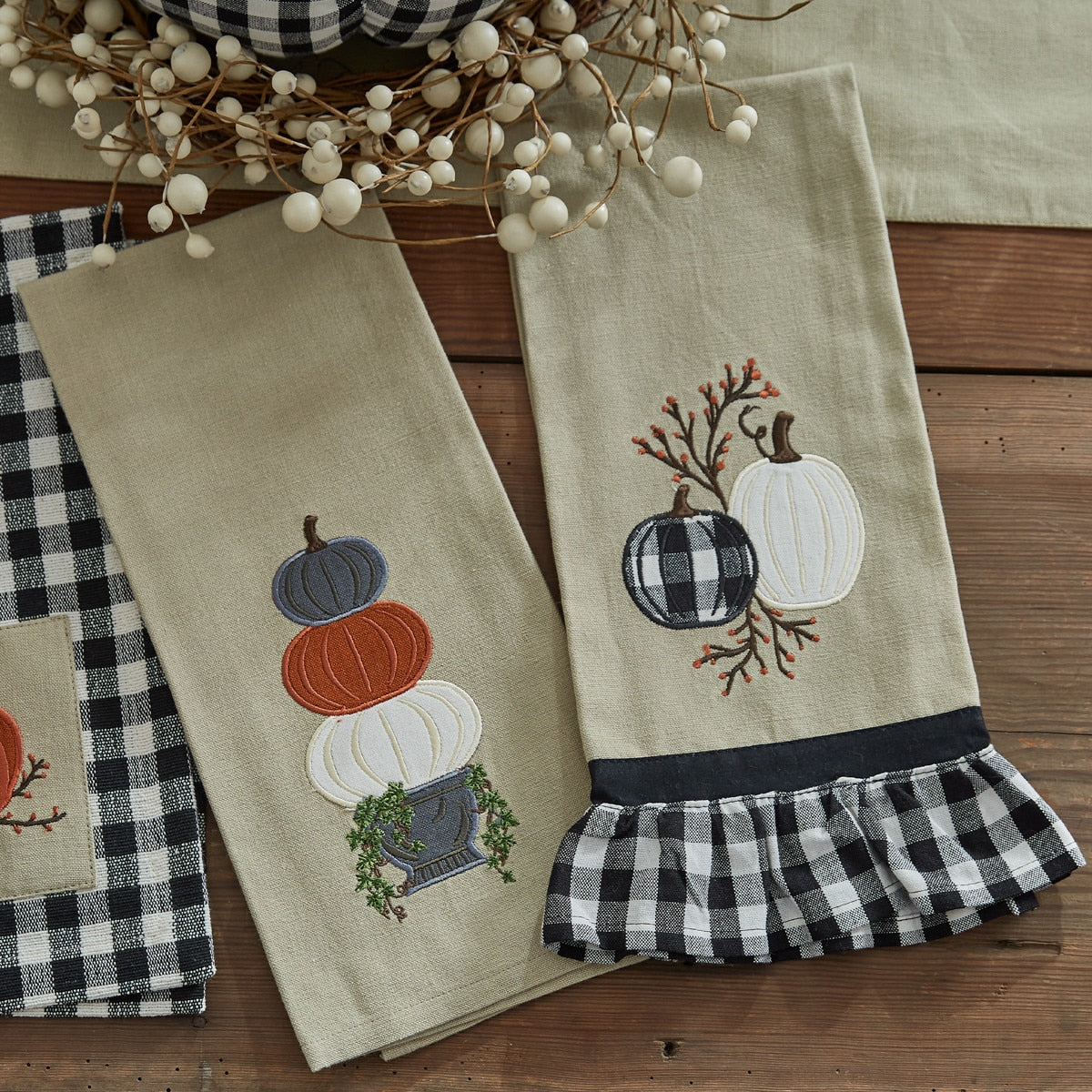 Park Designs Check And Cream Pumpkin Dishtowel - Set of 2