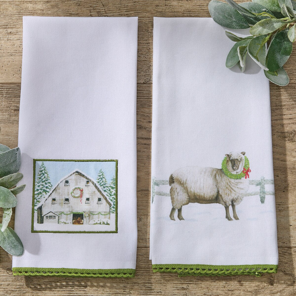 Park Designs Christmas Barn Patch Dishtowel - Set of 6