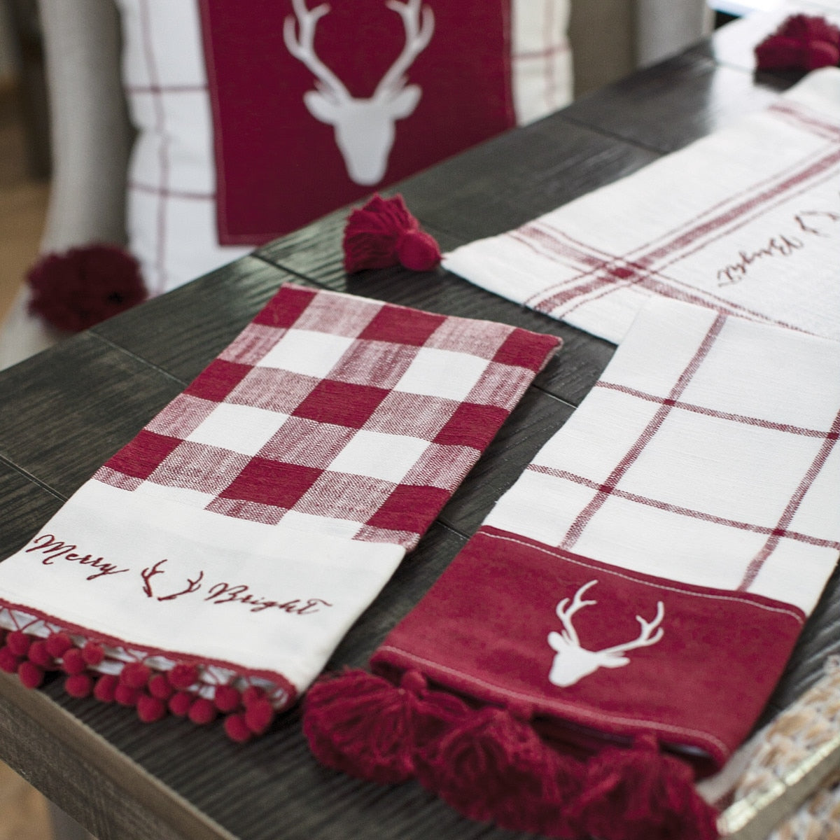 Park Designs Eva & Co Christmas Cheer Dishtowel - Reindeer - Set of 6