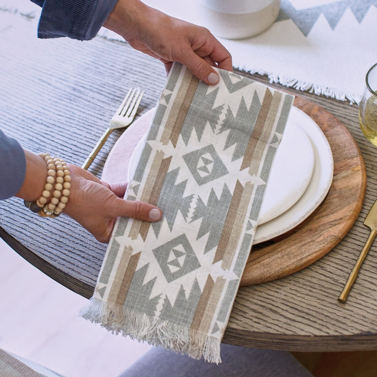 Park Designs Eva & Co Neutral Aztec Printed Dishtowel - Set of 6