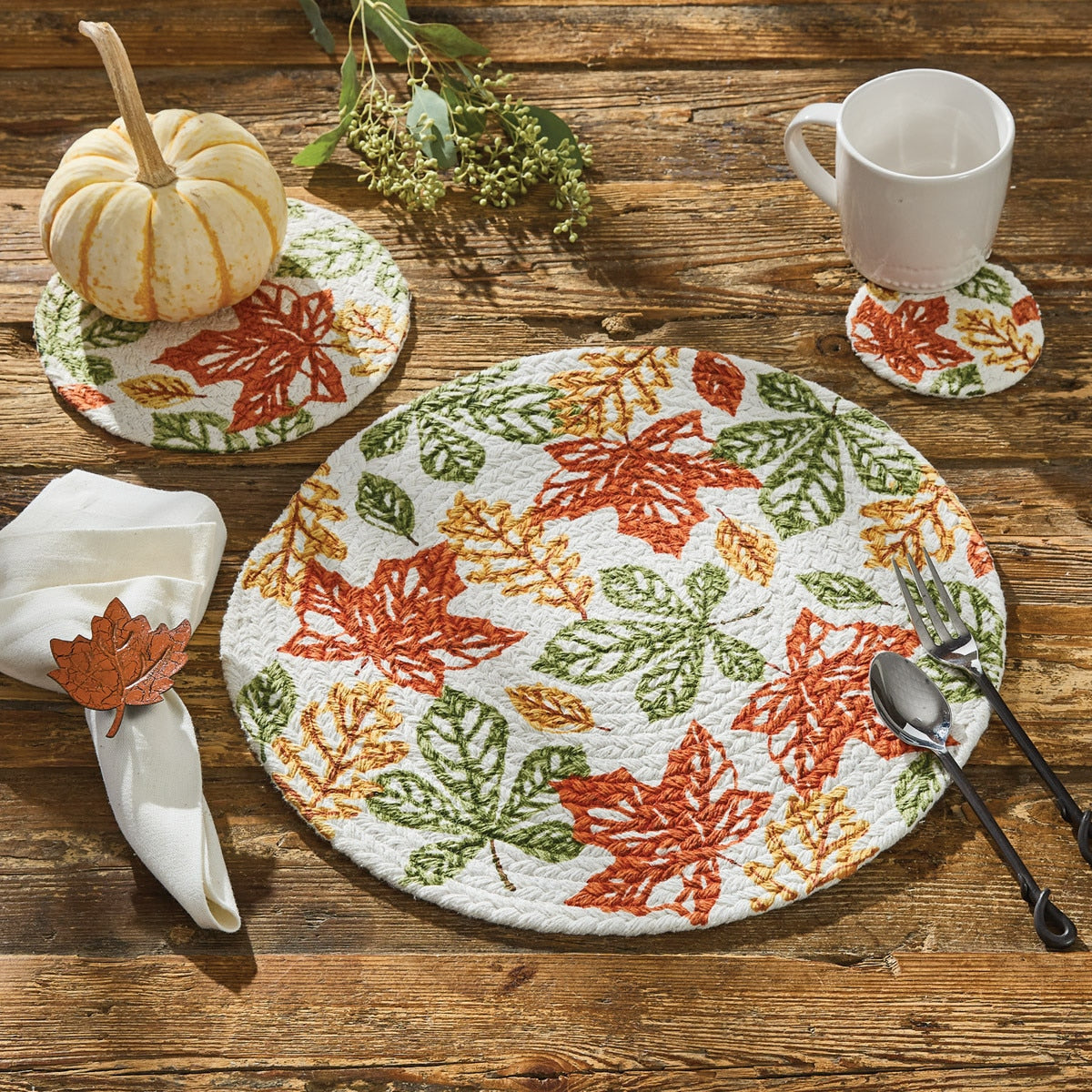 Park Designs Fall Leaves Printed Braided Placemat 15" Dia - Set of 12