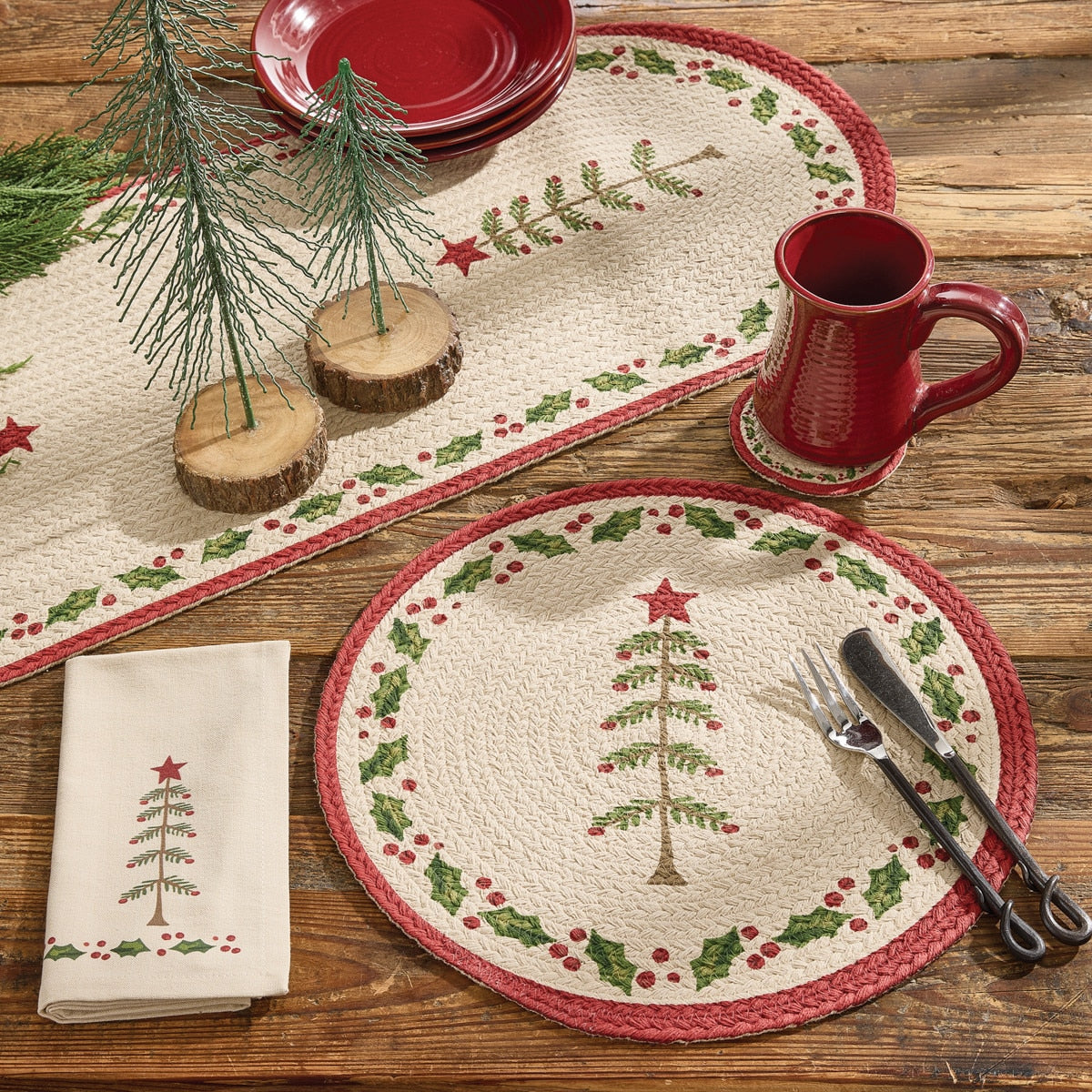 Park Designs Feather Tree Printed Braided Placemat 15" Dia - Set of 12