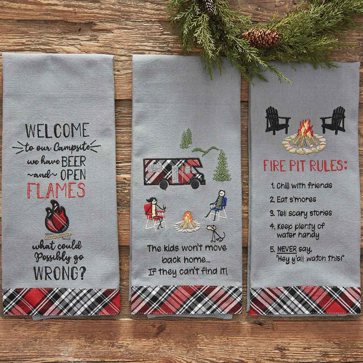 Park Designs Fire Pit Rules Embroidered Dishtowel - Set of 2