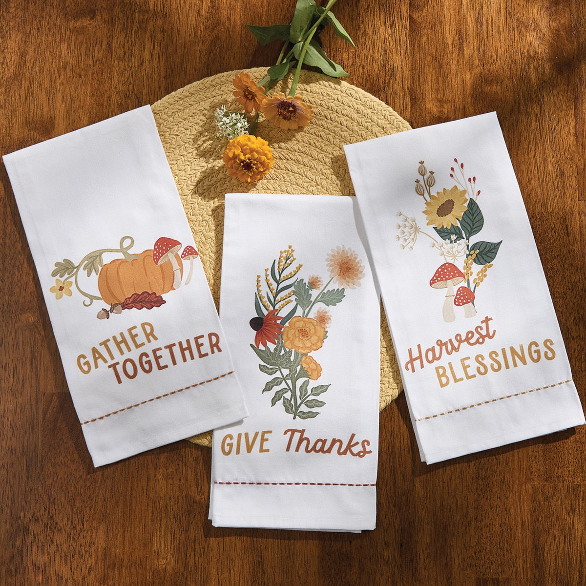 Park Designs Give Thanks Flower Dishtowel - Set of 6