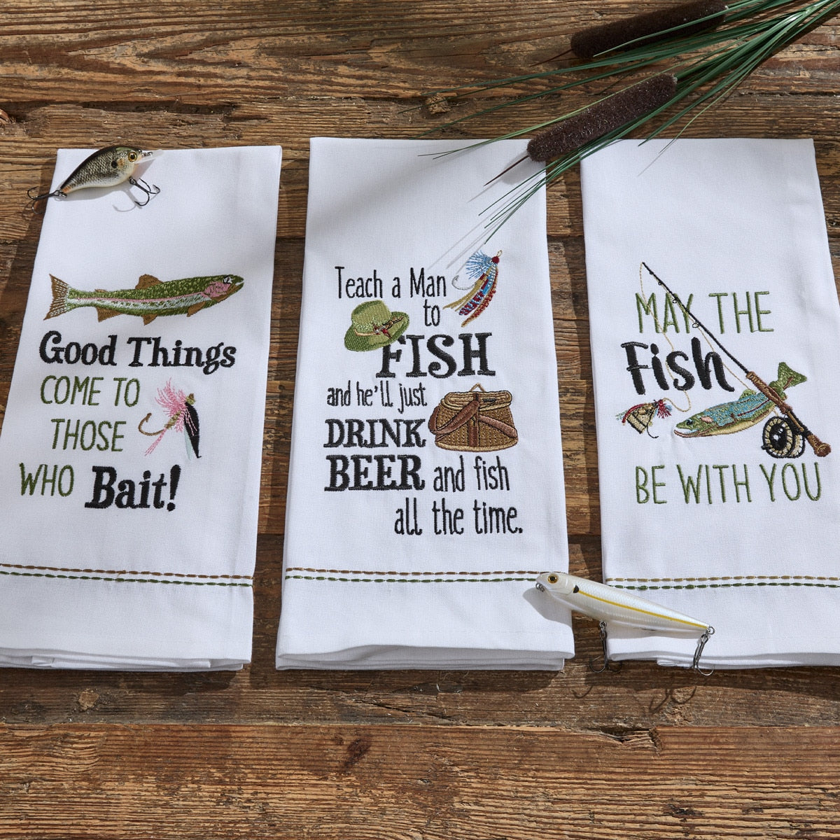 Park Designs Teach A Man To Fish Embroidered Dishtowel - Set of 6