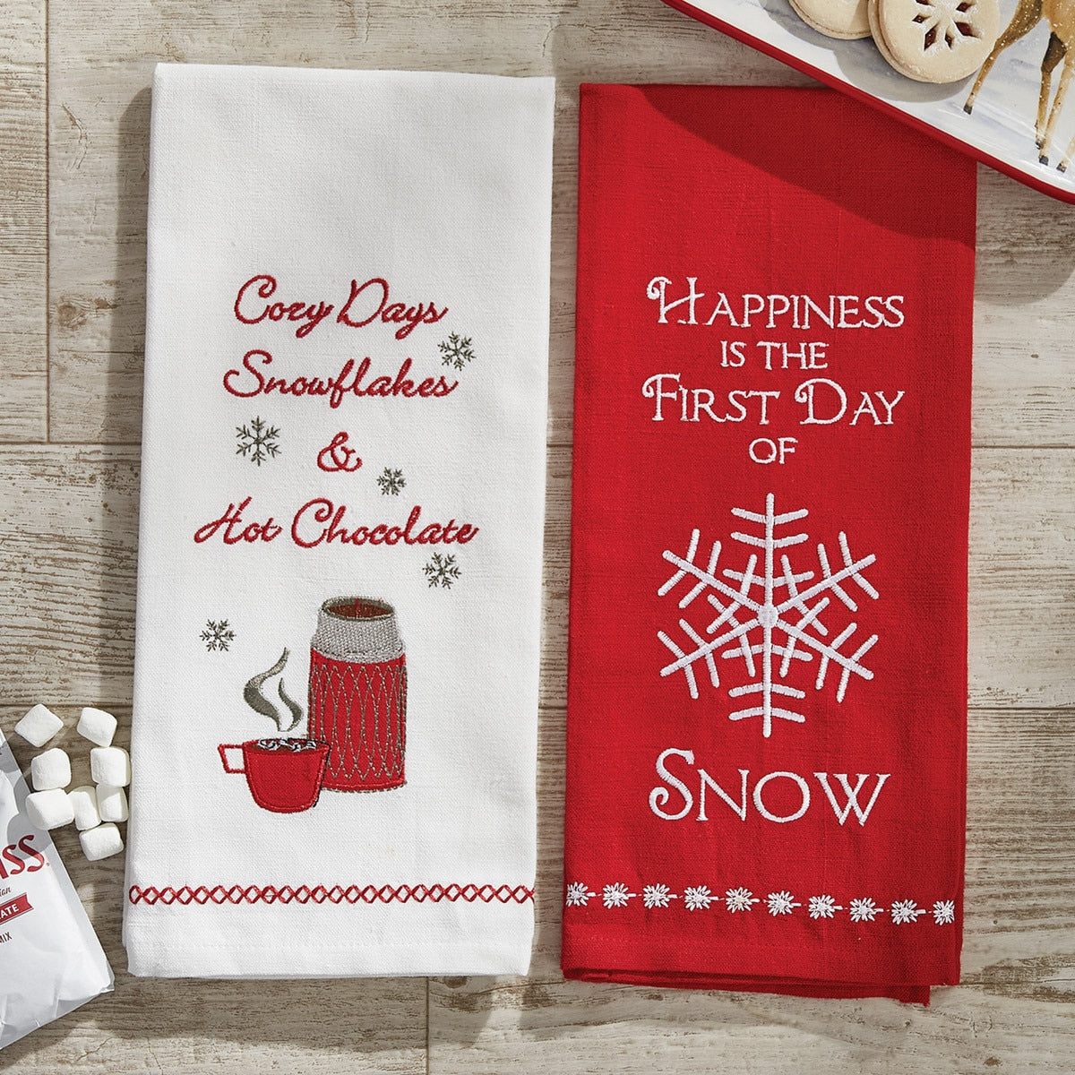 Park Designs Happiness Snow Embroidered Dishtowel - Set of 2