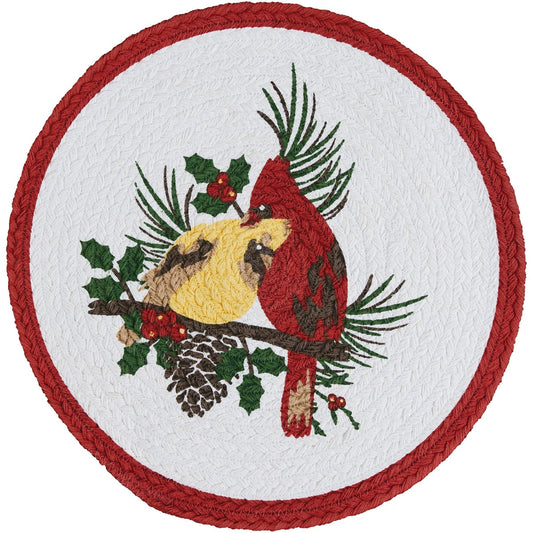 Park Designs Holiday Cardinal Love Print Braid Placemat 15" Dia - Set of 12