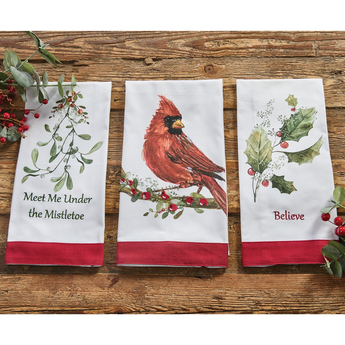 Park Designs Holly And Berries Believe Dishtowel - Set of 6