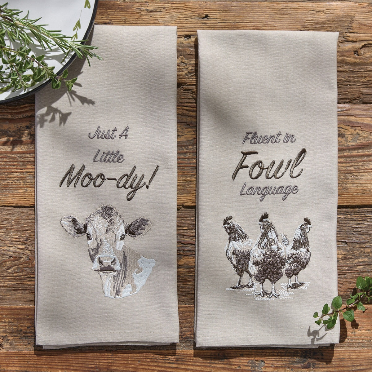 Park Designs Just A Little Moo-Dy Embroidered Dishtowel - Set of 6