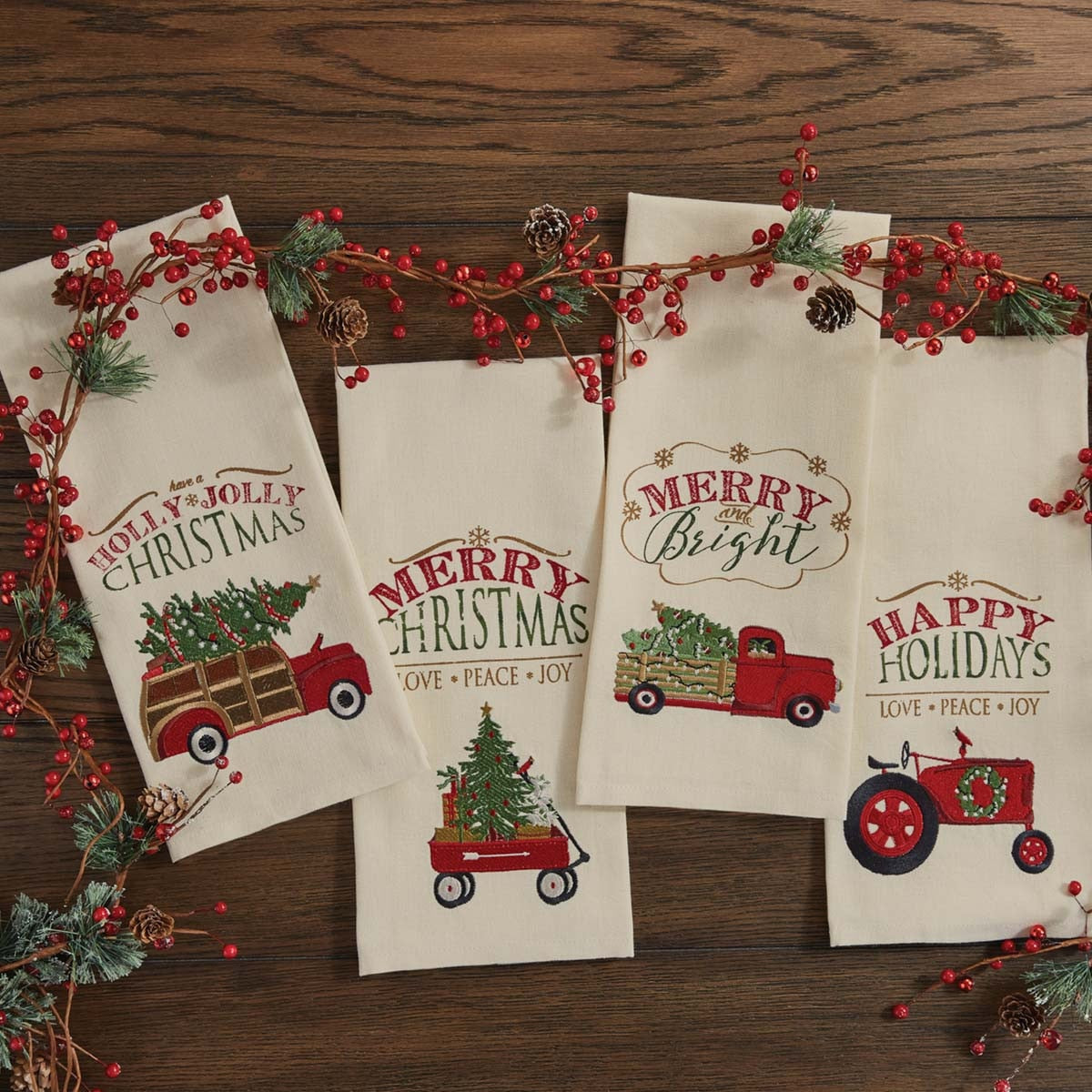 Park Designs Merry And Bright Truck Embroidered Dishtowel - Set of 2