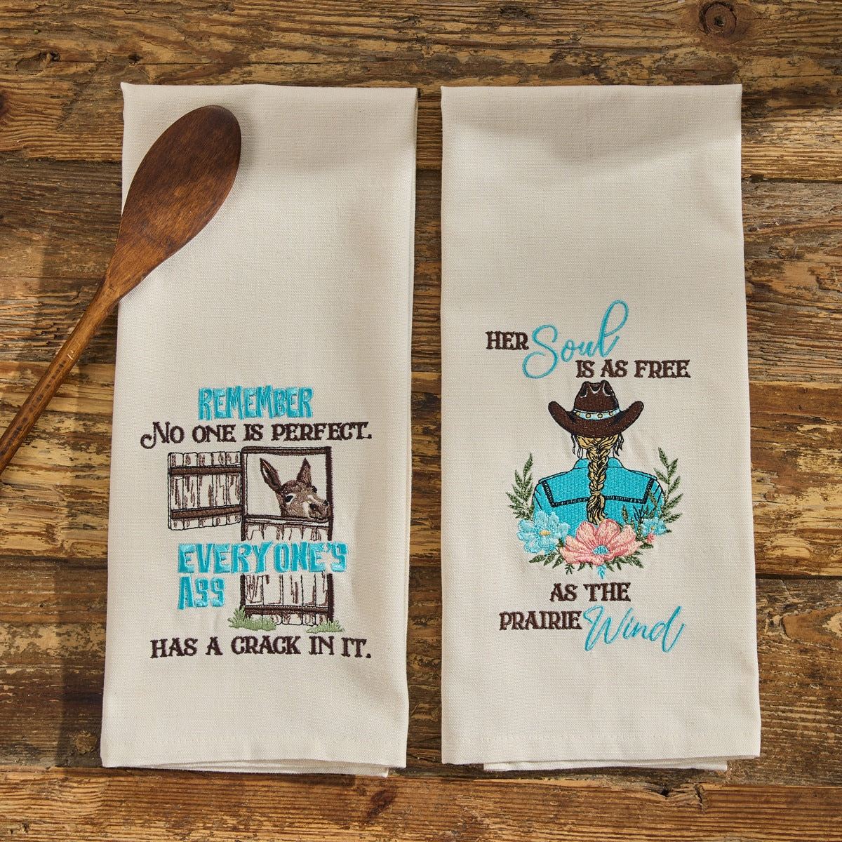 Park Designs No One Is Perfect Embroidered Dishtowel - Set of 6