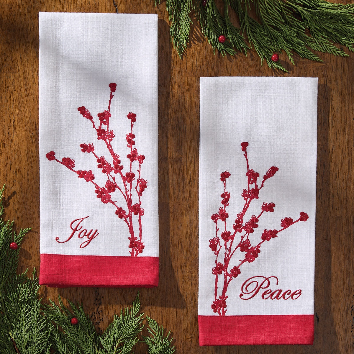 Park Designs Patricia Heaton Home Berry Elegance Joy Embroidered Dishtowel - Set of 6