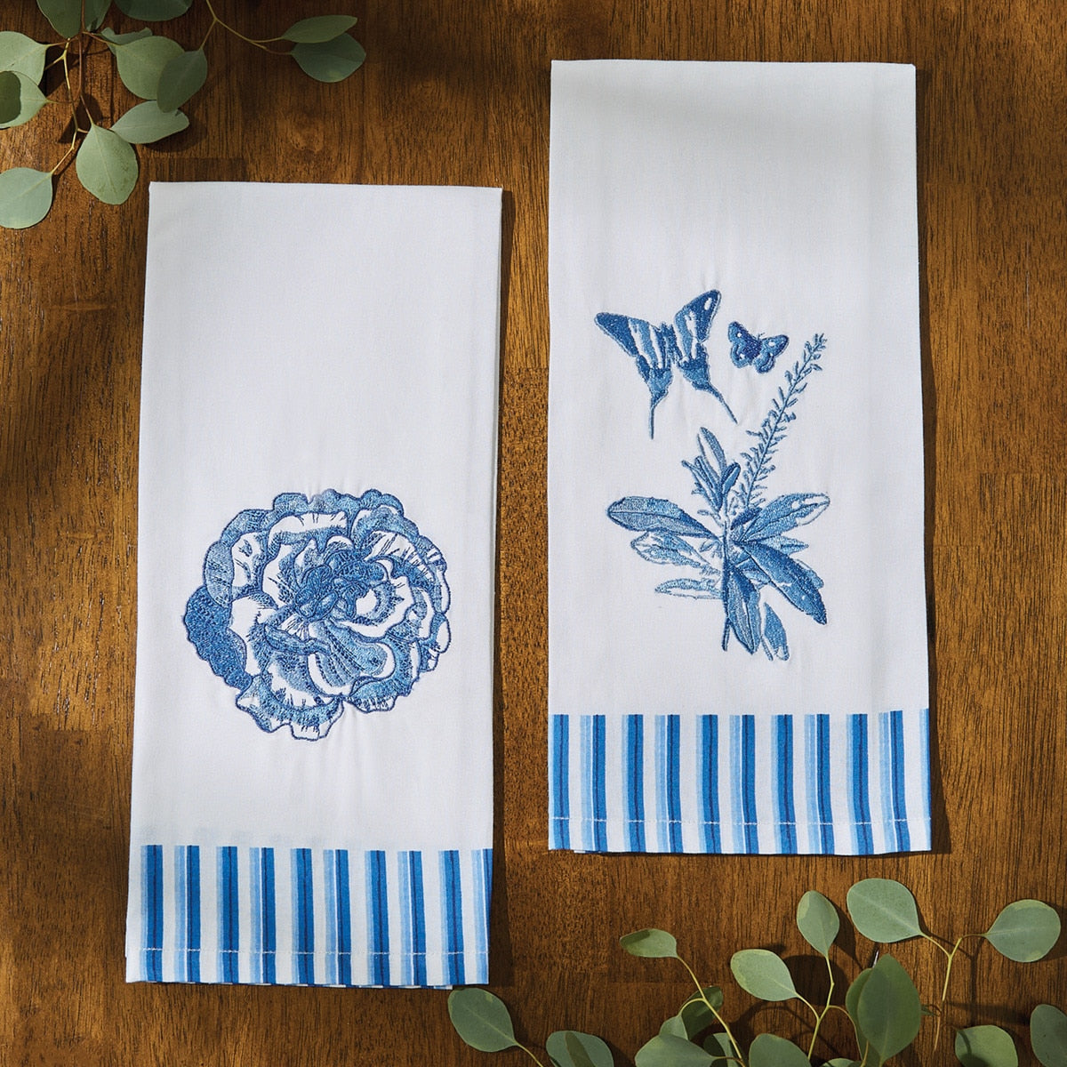 Park Designs Patricia Heaton Home Flower Embroidered Dishtowel Blue - Set of 6