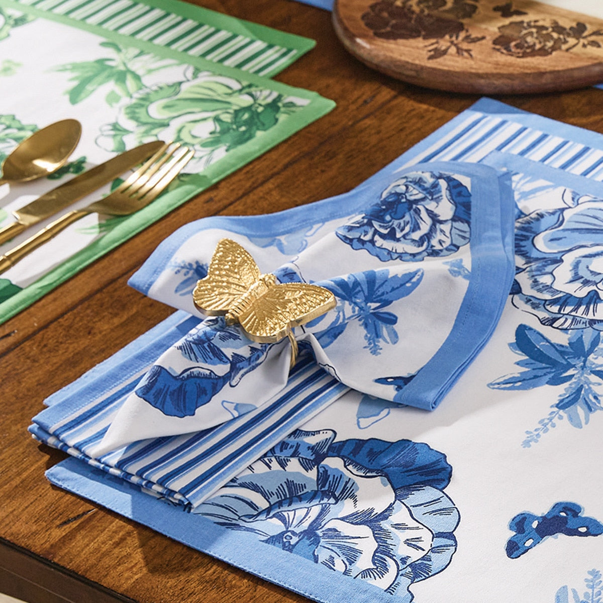 Park Designs Patricia Heaton Home Florals And Flitters Printed Blue Napkin - Set of 12