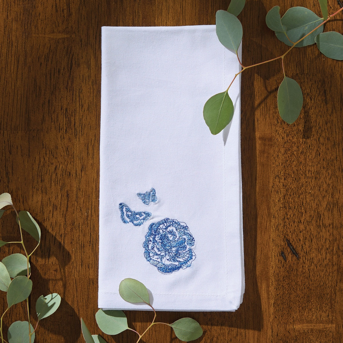 Park Designs Patricia Heaton Home Florals & Flitters Embroidered Blue Napkin - Set of 12