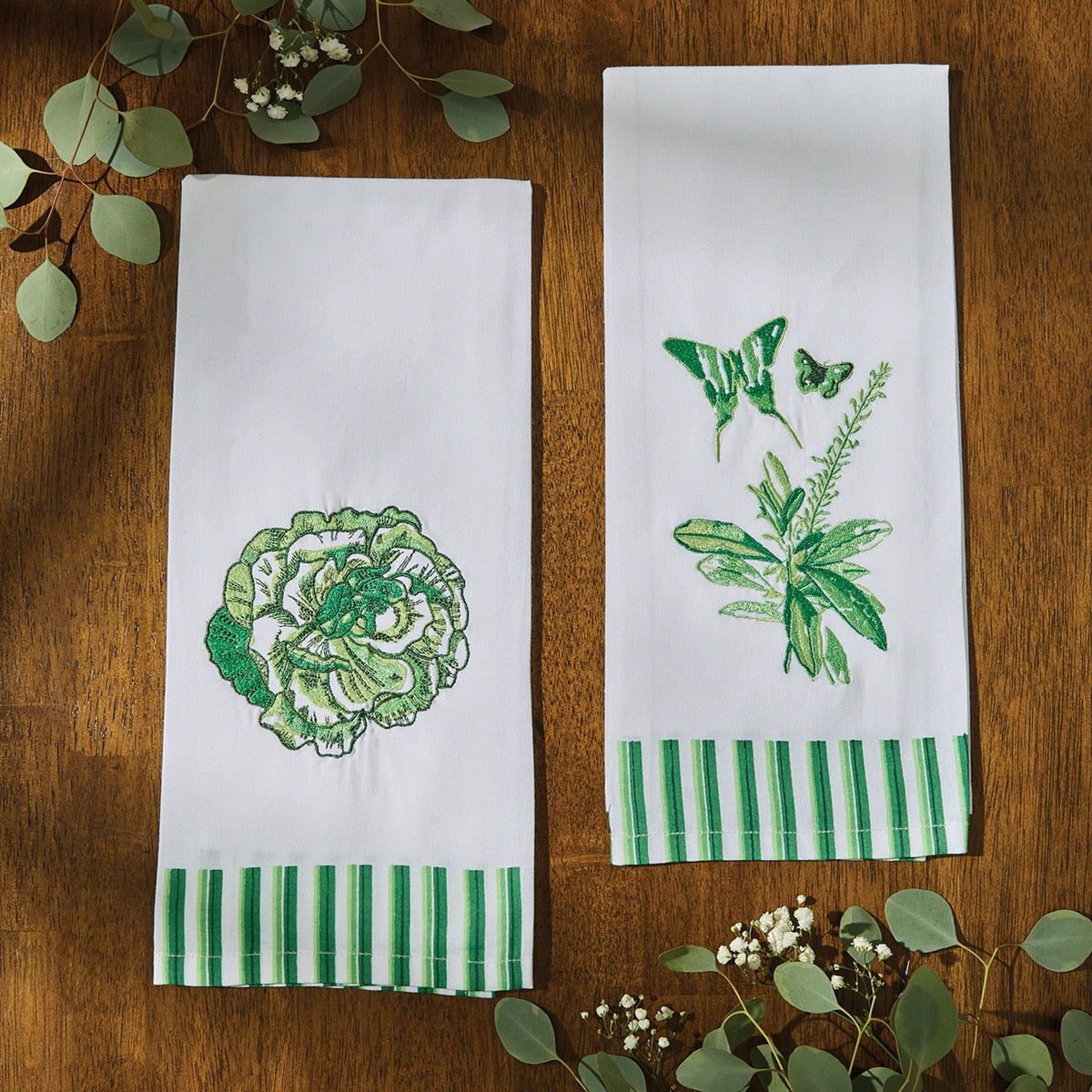 Park Designs Patricia Heaton Home Butterfly Embroidered Dishtowel Green - Set of 6