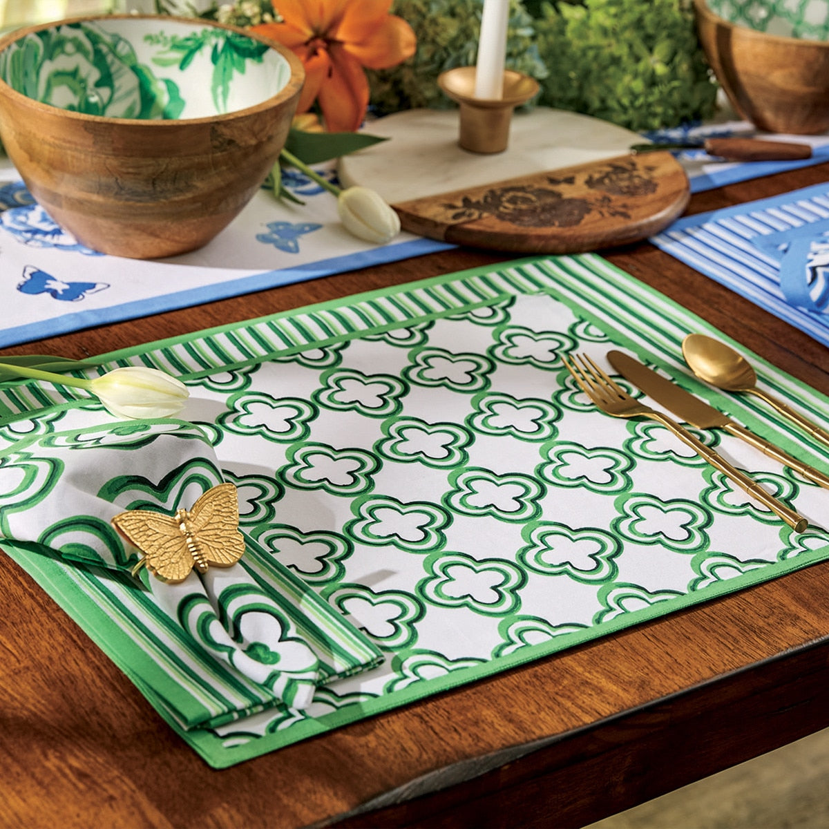 Park Designs Patricia Heaton Home Geo Reversible Placemat Green - Set of 12