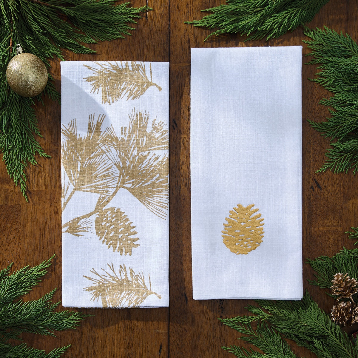 Park Designs Patricia Heaton Home Gold Embroidered Pinecone Dishtowel - Set of 6