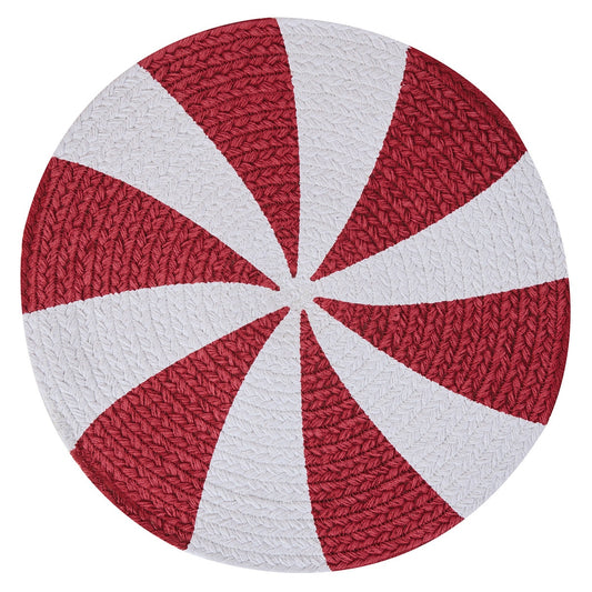 Park Designs Peppermint Candy Print Braid Placemat 15" Dia - Set of 12
