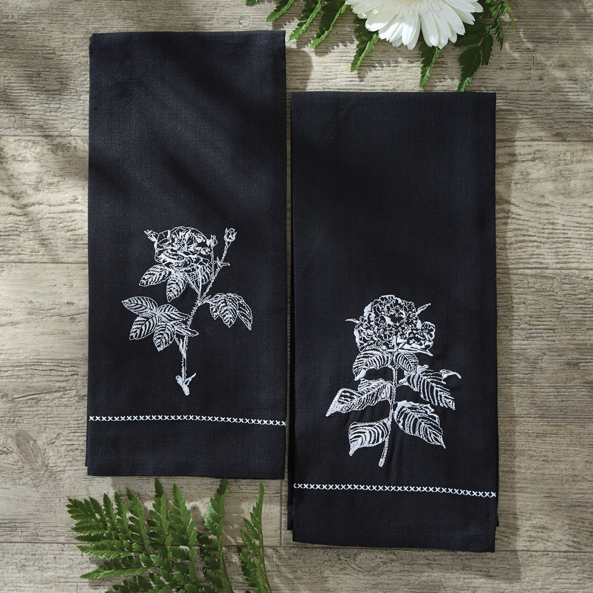 Park Designs Hydrangea Embroidered Dishtowel - Set of 6