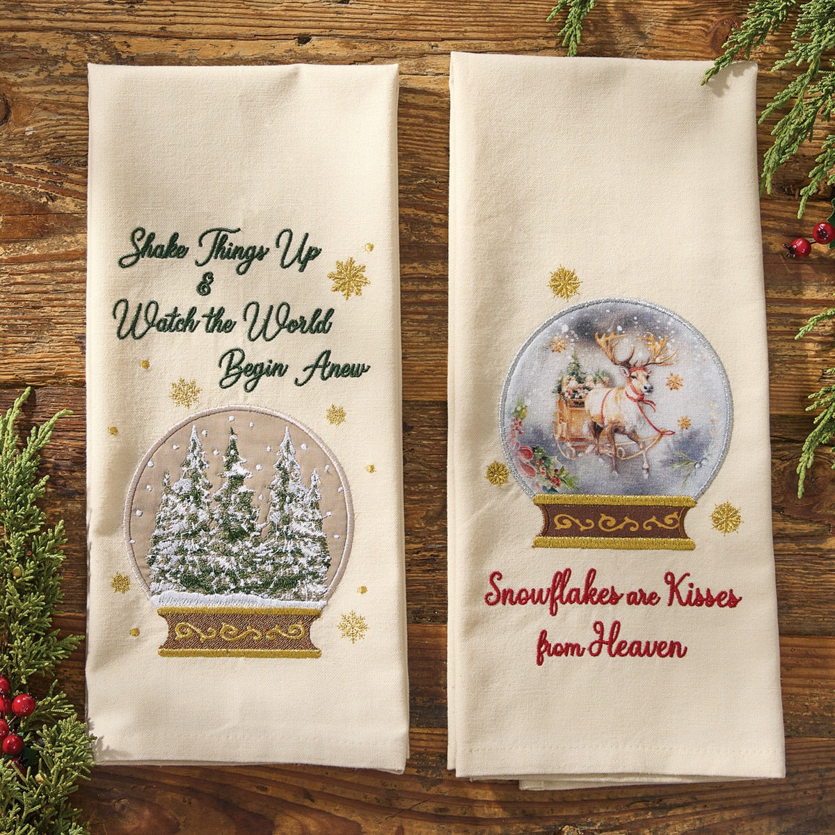 Park Designs Snow Globe Reindeer Decorative Dishtowel - Set of 6