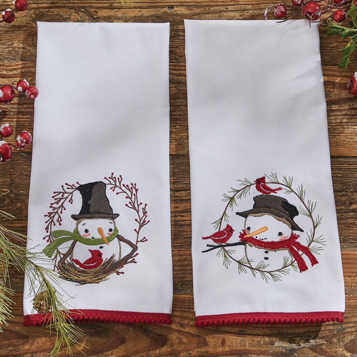 Park Designs Snowman And Berry Wreath Dishtowel - Set of 6