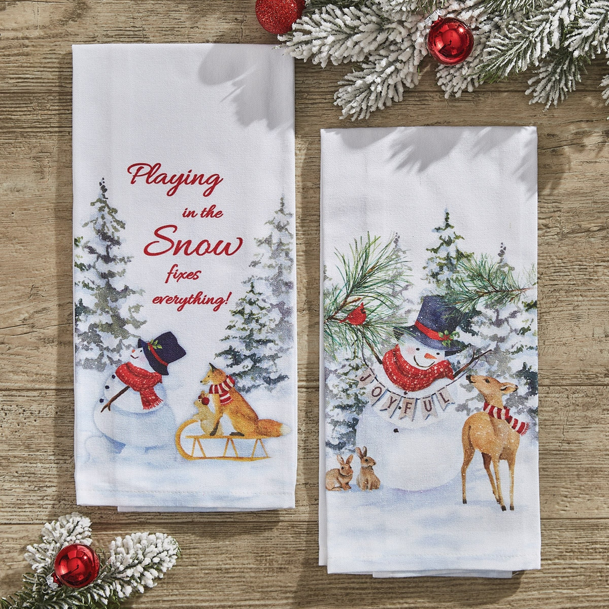 Park Designs Snowman With Sled Embroidered Dishtowel - Set of 2