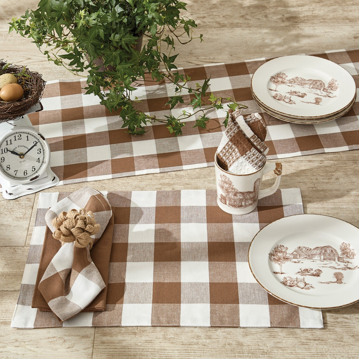 Park Designs Wicklow Backed Placemat Brown And Cream - Set of 12
