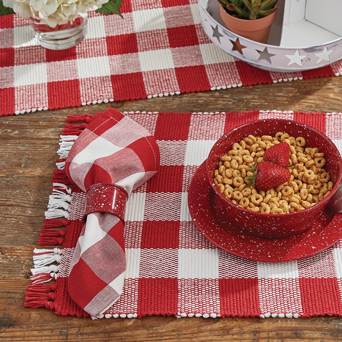 Park Designs Wicklow Check Napkin - Red&Cream - Set of 4