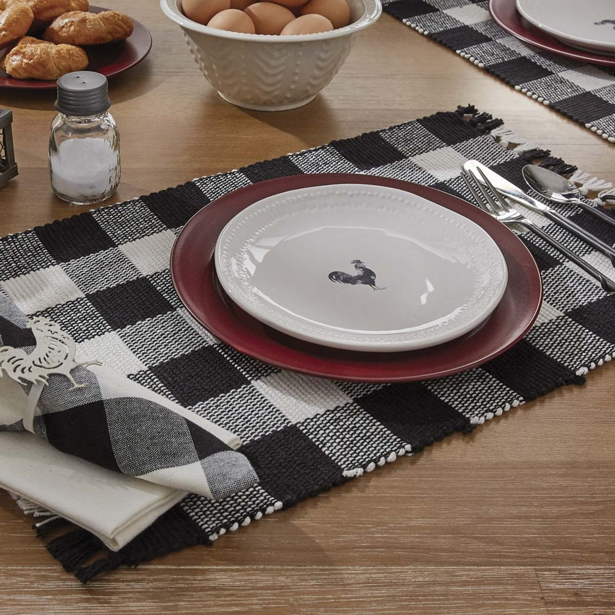 Park Designs Wicklow Check Yarn Placemat Black & Cream - Set of 4