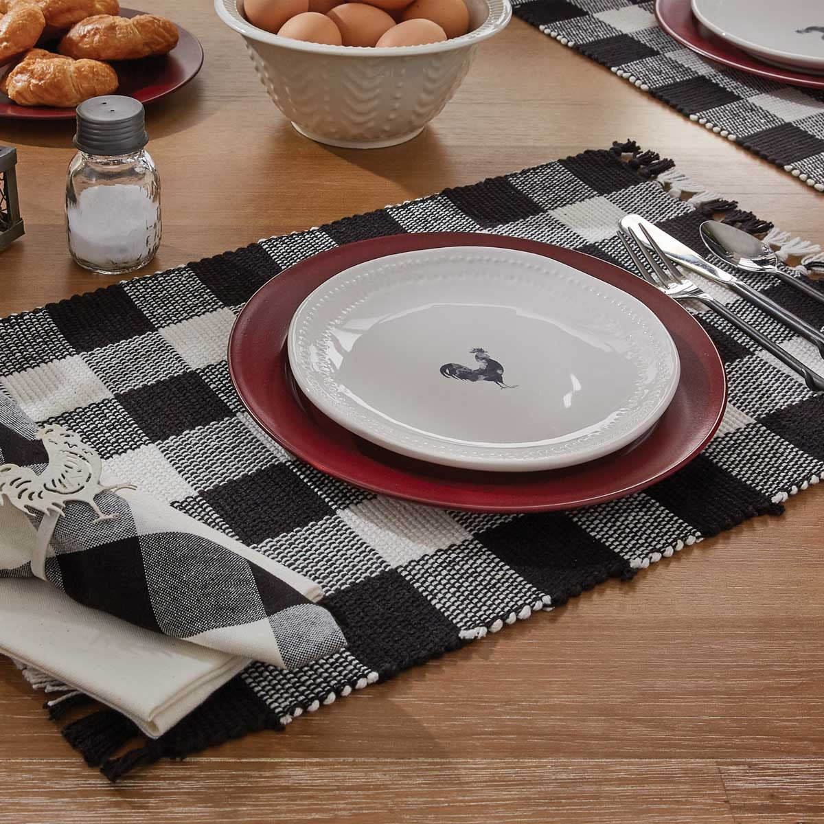 Park Designs Wicklow Check Yarn Placemat Black & Cream - Set of 4