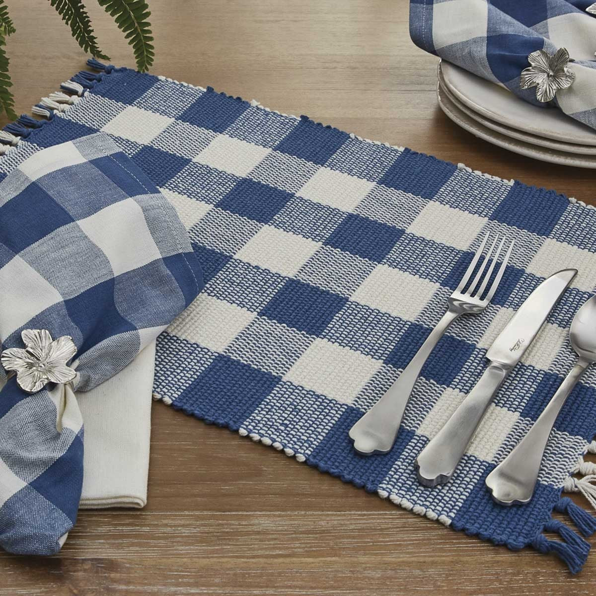 Park Designs Wicklow Check Yarn Placemat China Blue - Set of 4