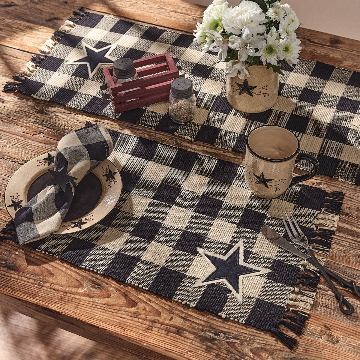 Park Designs Wicklow Star Yarn Placemat Black - Set of 12