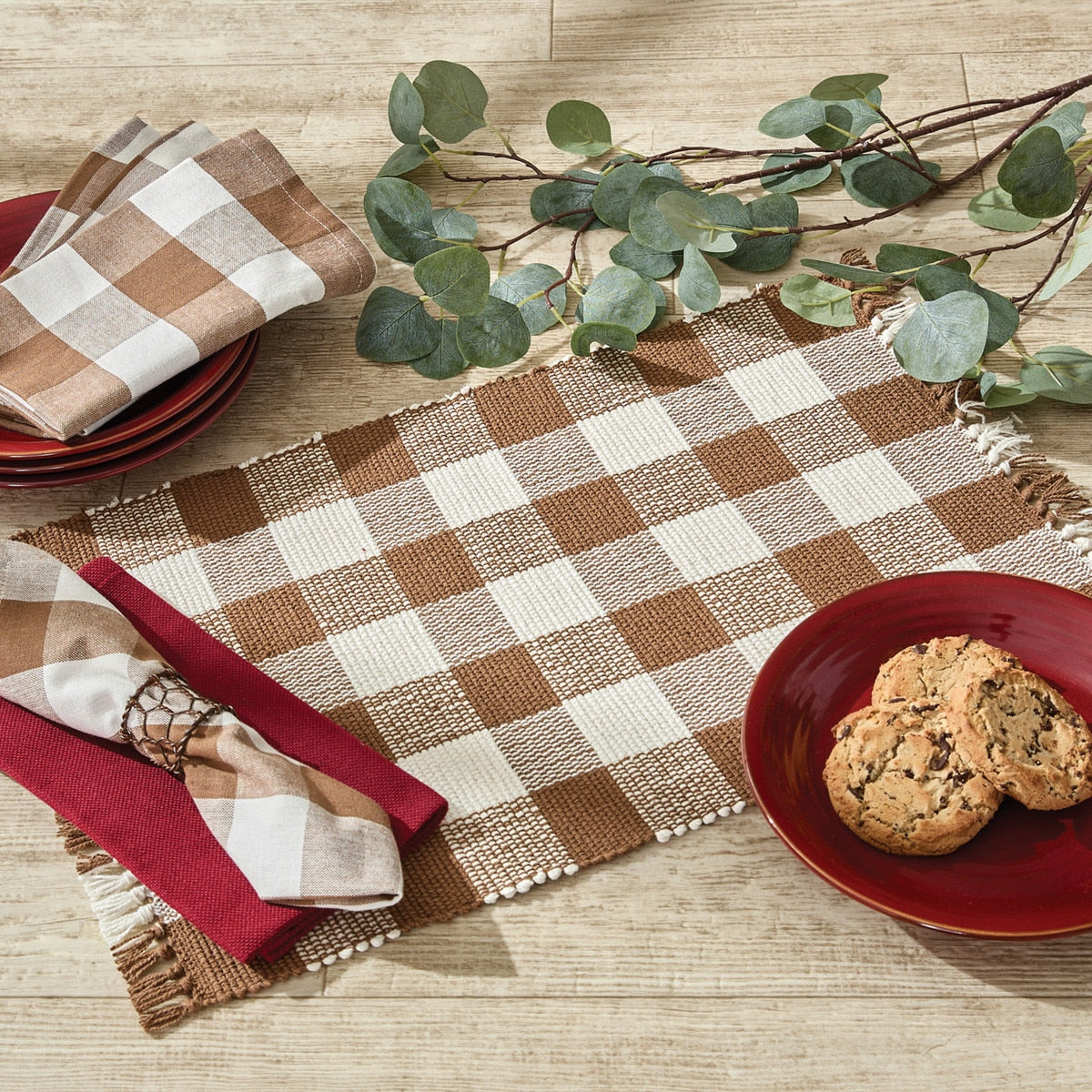 Park Designs Wicklow Yarn Placemat Brown And Cream - Set of 12