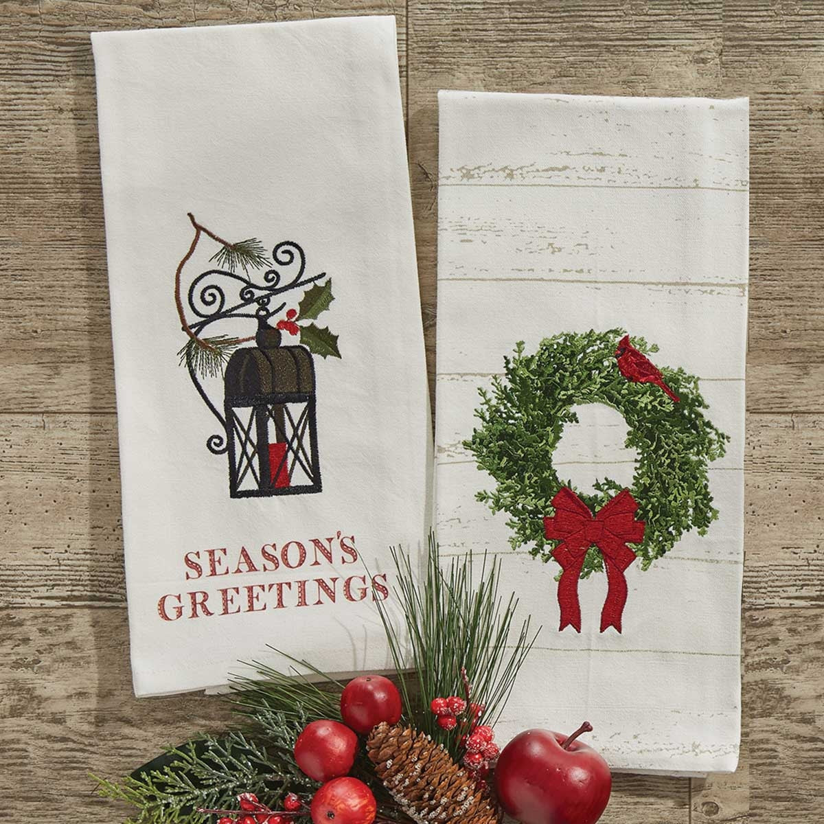 Park Designs Williamsburg Cardinal Wreath Print/Embroidered Dishtowel - Set of 2