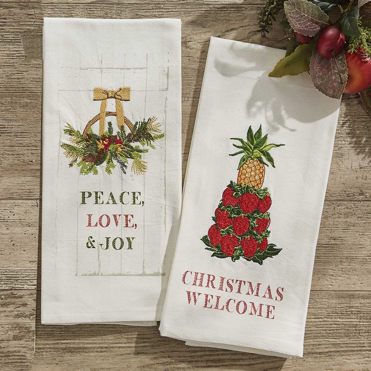 Park Designs Williamsburg Christmas Welcome Embroidered Dishtowel - Set of 2