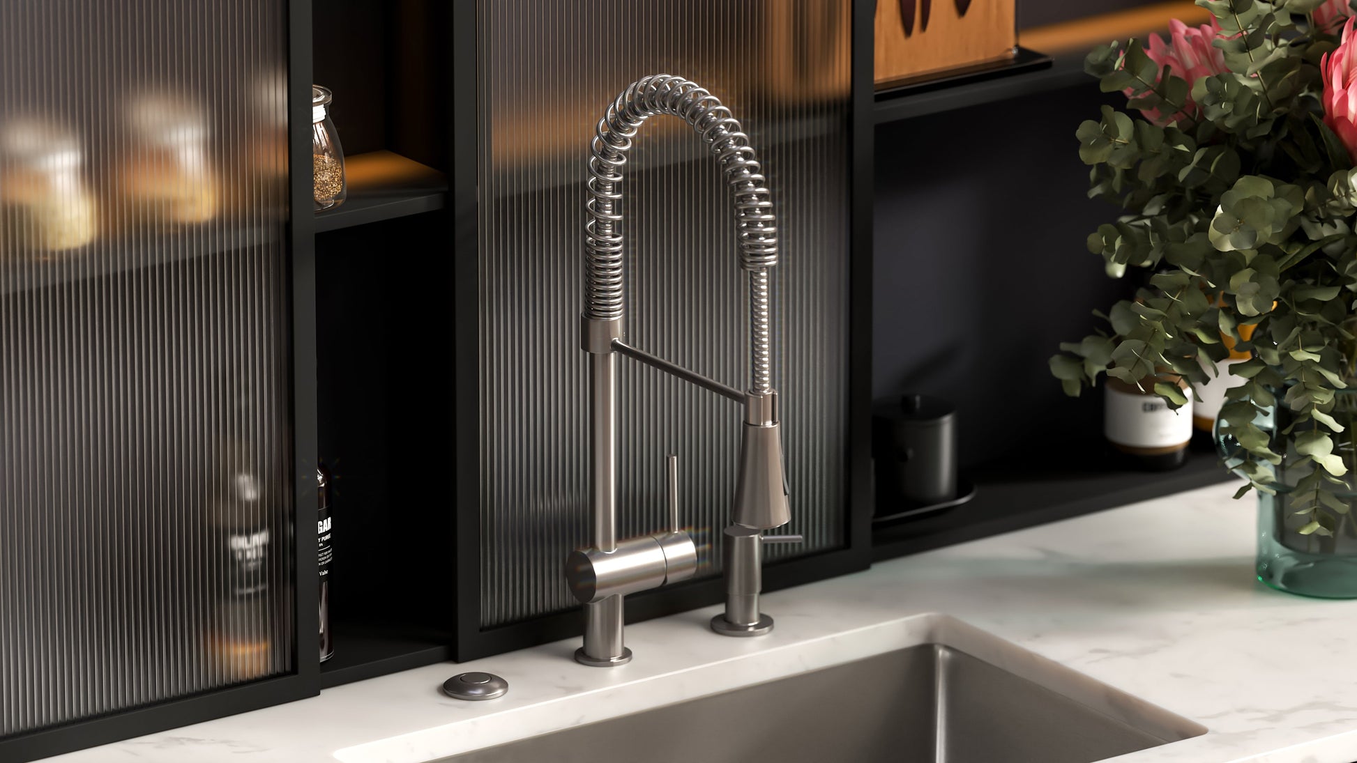 Pelican International Chrome Air Switch Assembly Garbage Disposal Button With Hose